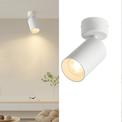 Alpinaluz Lámpara de Techo o Pared de Aluminio Blanco – Foco Orientable 360° con Casquillo GU10 – Estilo Minimalista Moderno para Dormitorio, Salón o Pasillo – Ø55x90 mm