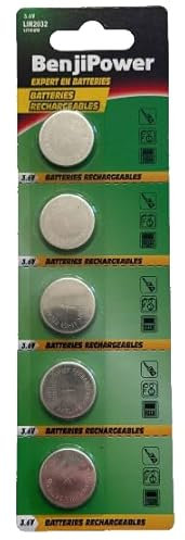 BenjiPower - 5 batterie a bottone LIR2032 ricaricabili - Sostituiscono le batterie a bottone CR2032