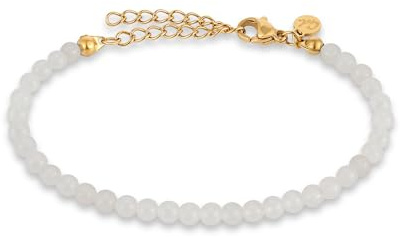 GD GOOD.designs Perlenarmband Damen mit echten Naturstein Perlen 4mm | Verstellbares Edelstein Armband mit 18K Vergoldung (15-19 cm) | Wasserfeste Mondstein Armkette