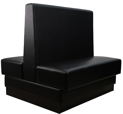 FDP Double-Sided Four Person Commercial-Grade Durable Vinyl Restaurant Booth Seat; Heavy-Duty Wall-Flush Design for Diner, Lounge and Cafeteria Bench Seating, Two Step Assembly - Black