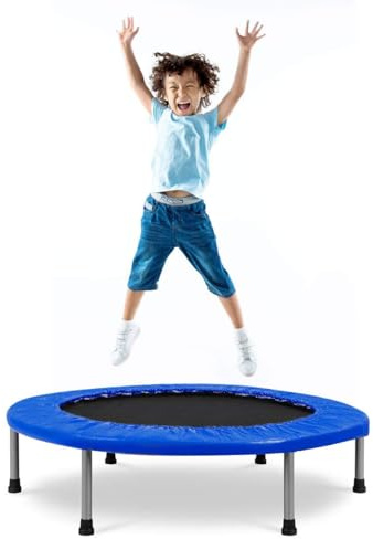 GOPLUS Trampolin Indoor, Ø97cm Fitnesstrampolin bis 150 kg belastbar, Kindertrampolin klappbar mit rutschfesten Füßen, Minitrampolin, Gartentrampolin rund für Kinder Erwachsene, Outdoor (Blau)