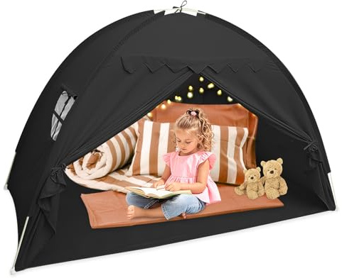 YUEKUNTJ Versatile Bed Canopy Tent Large Domed Blackout Sleeping Tent Large Privacy Space Sleeping Drafty Room Tents Indoor Breathable Cottage Floor Bed Tents 196x98x125cm for Child Playing (Black)