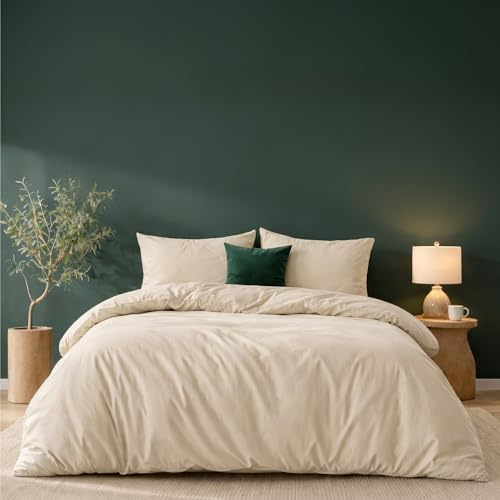 Twinzen - Funda Nórdica Cama 135 + 2 Fundas de Almohada 50x80 cm | Funda Edredón 200x200 · Microfibra Ultra Suave · Beige · 3 Piezas · OEKO-TEX · Cierre con Cremallera · Fácil de Lavar