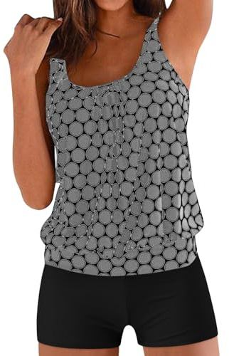 2026 Costume da Bagno Donna Costume da Bagno Tankini Top Pantaloncini Elegante Comode Taglie Forti Due Pezzi Set Push Up Canottiera E Pantaloncino Vita Alta Estate Beachwear per Spiaggia (E-Grey, L)