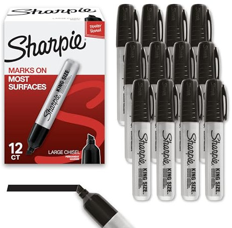 Sharpie King Size Permanent Markers Chisel Tip Markers for Work & Industrial Use, 12 Count