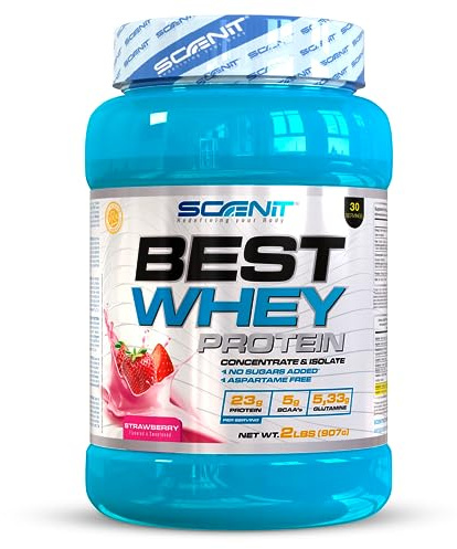 Proteine Whey - Best Whey Protein - Proteines musculation - protéines whey - whey protein isolate, isolate whey protein et concentrate - Whey Isolate et concentrate - 907 g (Fraise)