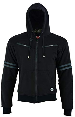 Texpeed Veste à capuche moto pour homme - Sweat à capuche en Aramide de protection avec protection (EN 1621-1) - Gris noir L