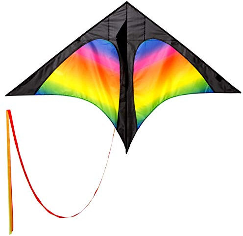 Wolkenstürmer® Delta Rainbow Kinderdrachen – Flugdrachen Regenbogen Einleiner inkl. Handgriff mit 40m Schnur – Bunter Einsteigerdrachen ab 4 Jahre