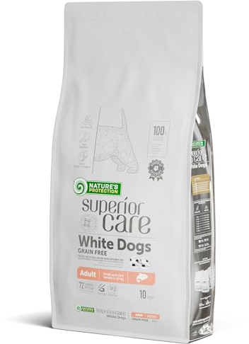 Nature's Protection Superior Care Comida para Perros Blancos Adultos - Pienso Hipoalergénico para Perros Sin Cereales con Salmón, Rico en Proteínas, Omega 3 y 6 - Antimanchas Lagrimales, 10 Kg