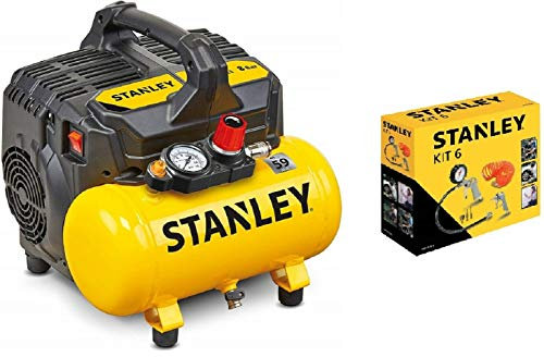 STANLEY DST 100/8/6 - Compresor silencioso (59dB) + Kit 6 STANLEY