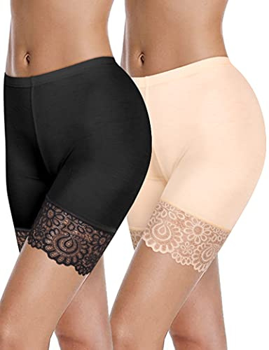 Kiiwah 2 Pièces Shorts Anti-Frottement Cuisse, Sous Robe Femme Shorties en Dentelle, Sous-Vêtements Leggings de Sécurité Extensibles (4XL)