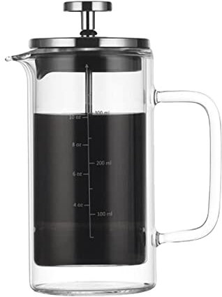 Coniya Kaffeekanne Aus Hitzebeständigem Glas,10 Unzen doppelwandige französische Kaffeemaschine, hitzebeständige Kaffeekanne aus Borosilikatglas mit hochdichtem Edelstahlfilter