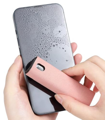 ZERNBER Screen Cleaner, Touch Screen Mist Cleaner, Cell Phone, Laptop and Tablet Screen, 3-in-1 Spray and Microfiber Cloth, Refillable with Water, Alcohol, Sanitizer (Pink -0.35oz)