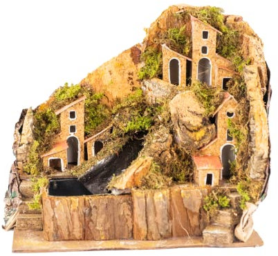 Bach für Krippe mit Häusern 20 x 14 x 20 cm (7,87 x 5,51 x 7,87 Zoll), Produkt von Hand gefertigt, Made in Italy