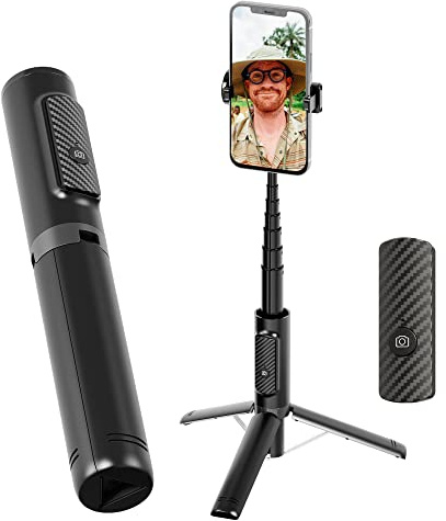 Selfie Stick Tripod with Remote Aluminum Alloy Phone Tripod Bluetooth Remote and 270°Rotation Stand Compatible with iPhone and Android Phone