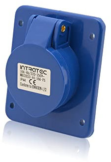 Intratec CEE Starkstrom Einbausteckdose schräg, 16 A, 3-polig – Industriestecker für Innen- und Außenbereich, Einspeisesteckdose IP44, 230 V, SB, RoHS, Reach, Blau/Grau