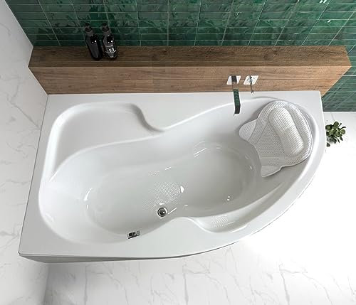 ECOLAM® Eckbadewanne WELA 160x100 cm LINKS mit Schürze | Badewanne Acrylwanne Sanitäracryl + Acrylschürze + Kopfkissen Mare + Ablaufgarnitur Ab- und Überlauf Automatik Füße | rutschfest pflegeleicht
