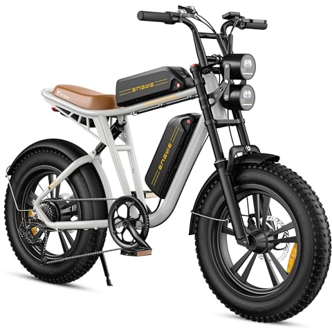 ENGWE M20 Elektrisk cykel för män, 75 km + 75 km räckvidd med dubbla 48 V 13 Ah-batterier, 20 × 4,0 tum breda hjul, elcykel, 7 x hastigheter E-MTB, för vuxna, stadscykel (Vit)