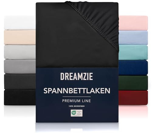 Dreamzie - Spannbettlaken 90x190 | Mikrofaser Weich – Für Dicke Matratzen – Oeko-Tex | Komfort, Atmungsaktivität, Pflegeleicht – Schwarz