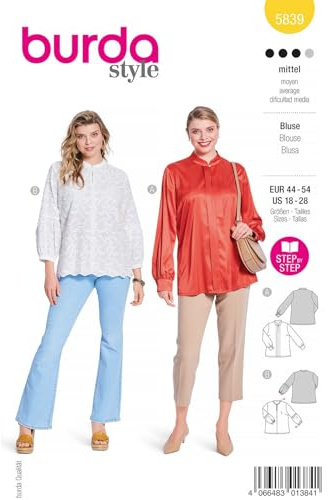 burda damblus med ståkrage #5839 storlek 44–54