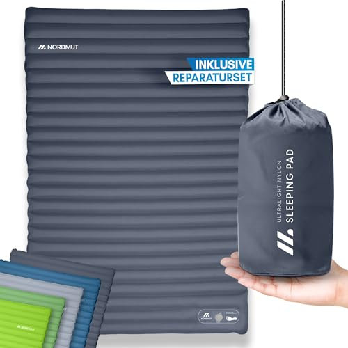 NORDMUT® Isomatte Selbstaufblasend 2 Personen - Outdoor Matratze 10cm Ultra komfortabel - Luftmatratze Selbstaufblasend für kinderleichtes aufpumpen - Wetterbeständige Camping Matratze (Dunkelgrau)