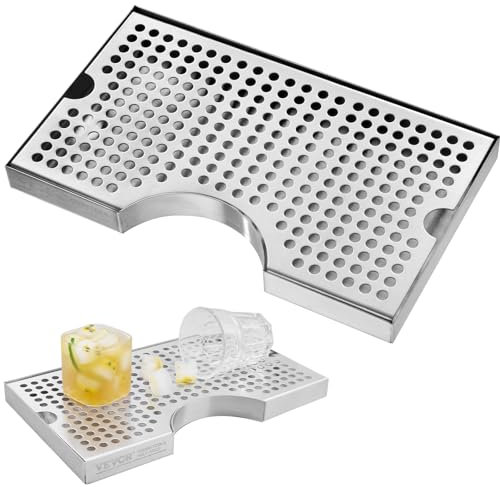VEVOR Kegerator Beer Drip Tray, 304 Stainless Steel Keg Drip Trays with 4 Non-Slip Rubber Pads and Detachable Cover, Heat/Cold Resistant Beer Tower Drip Pan for Bar Restaurant Coffee Shop Home