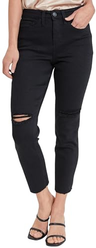 Royalty For Me Women's Vintage Wash Straight Ankle Ripped Jean with Frayed Hem, W Black Rips, 16