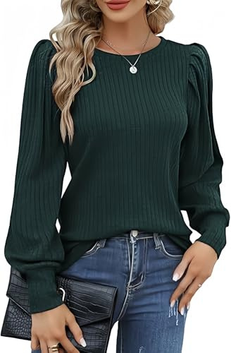 HOTOUCH Women's Jumpers Round Neck Puff Long Sleeve Tops Lightweight Autumn | Elegant Casual, Tunic Top