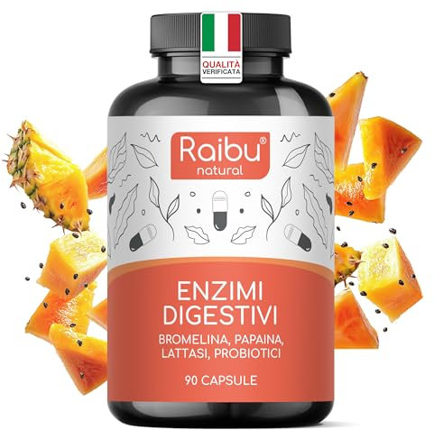 Enzimi Digestivi - Alta Concentrazione di Enzimi: Amilasi, Proteasi, Lattasi, Lipasi, Bromelina, Papaina - Capsule Gastroresistenti - Con Probiotico - 90 Capsule Vegane, Senza Additivi
