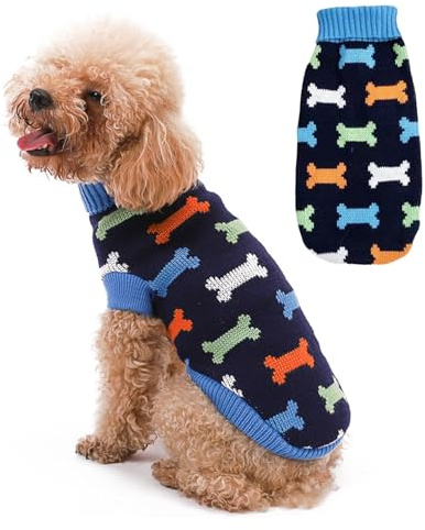Suéter cálido para perros pequeños, suéter de punto de invierno para mascotas, suéter suave de cuello alto, ropa para mascotas, chaleco para Yorkshire Jack, Chihuahua, Corgi galés, gato (azul, L)
