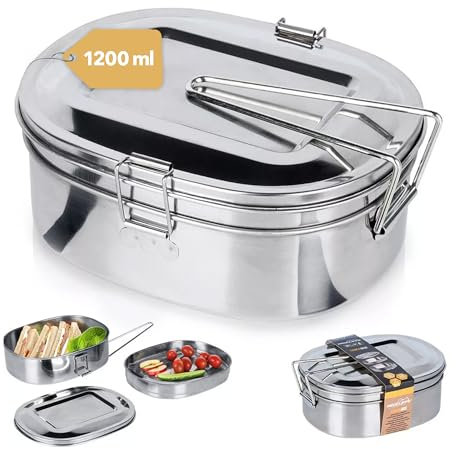 Tool & Tree Edelstahl Brotdose 1,2L – Lunchbox mit Doppeldeckel & herausnehmbarem Tablett – Brotbox Metall für Erwachsene – Brotbüchse auslaufsicher & robust – Vesperbox für Camping & Outdoor