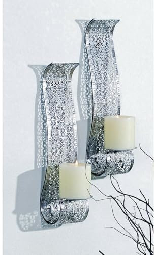 Kerzenhalter für die Wand 2 Stück 12 x 37,5 x 8,5 cm Stahl in Silber Wandkerzenhalter Kerzenständer - ohne Kerzen