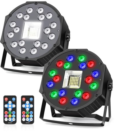 MOSFiATA Partylicht RGB LED Par Scheinwerfer Stroboskoplicht 2 in 1 Bühnenlicht Discolicht für Partys Disco DJ Hochzeiten Halloween Weihnachten, 2er Set