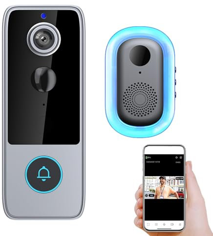 GLOBALHUT Sonnette vidéo sans fil, caméra d'extérieur sans fil avec vidéo HD 1080p et fonctions avancées de détection de mouvement, design résistant aux intempéries, fonctionnalité d'interphone