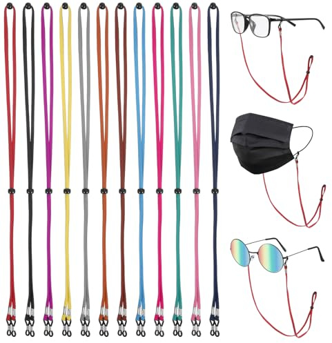 Josojoou 12Pcs Eyeglass Strap, Anti-slip Eye Glasses Holder Around Neck, Adjustable Leather Eyeglasses Lanyards, Sunglasses Straps Cords for Men Women(Multicolor)