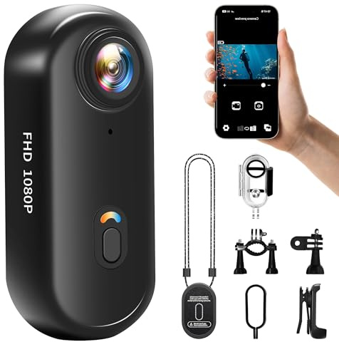 NinjaCam Action Cam 1080P WiFi, Bodycam Körperkamera Mini, 360° Action Kamera, Sportkamera Wasserdicht bis 30M, Multifunctional Accessories, Mini Kamera, Helmkamera Motorrad, Schwarz