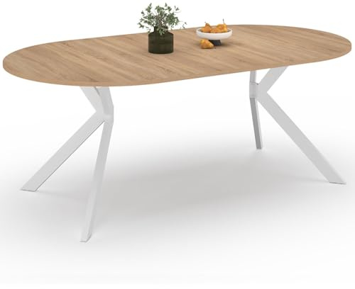 IDMarket - Table à Manger Extensible Ronde Alix 4-10 Personnes Pied araignée Bois et Blanc 110-200 cm