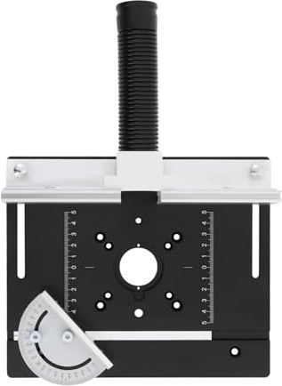 Fräsbord för överfräsar | professionell överfräs-insatsplatta av aluminium | 180° vridbar geringsmätare & 2 precisionsskalor | 18,7 x 22,7 cm | för träfräsar och graveringar | inkl. akryltätningar
