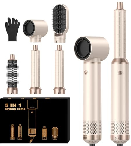 Hairstyler 5 in 1 Haarstyler, Hair Styler Set Mit Rundbürstenföhn Haarstyler Warmluftbürste Föhn Lockenstab Luft Thermal Brush Hair Styler Set Für Glätten, Trocknen, Volumen, Locken