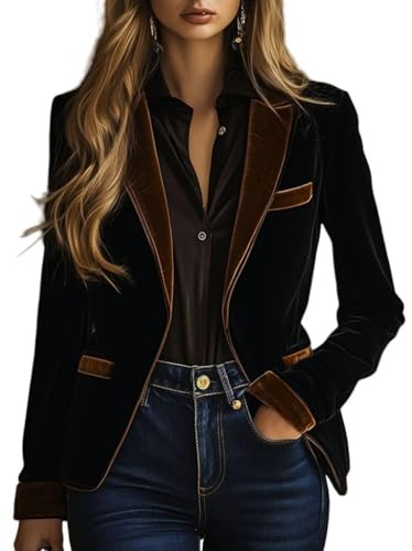 TOPGH Womens Velvet Blazer Warm Peak Lapel Velvet Suit Jacket Solid Prom Women Blazer for Wedding Office Brown XL