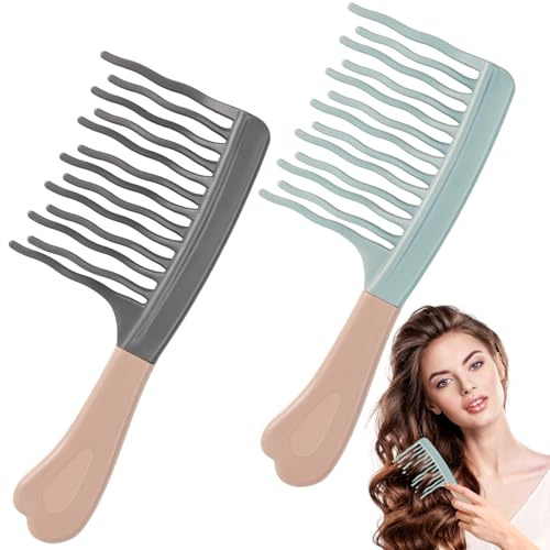 2 Stück Lockenkamm,Doppelreihiger Wide Tooth Kamm für Locken,Leicht und Langlebig Locken Kamm Naturlocken,Wellenkamm für Frauen Lockiges,Dichtes Haar,Gewelltes und Langes Haar,Friseur Styling Tool