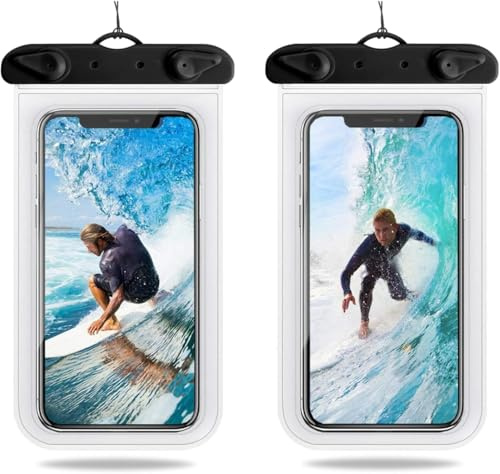 QUXV vattentätt mobiltelefonfodral [2 stycken], 7,0 tum IPX8 undervatten mobilskal, vattentät mobilväska för iPhone 17 16 15 14 13 12 11 Pro Max XS Samsung S25 S24 S23 Ultra A55 Xiaomi– kristallklar