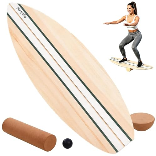 Planche d'équilibre en bois pour adultes avec rouleau en liège, hémisphère en liège et balle en caoutchouc, entraîneur d'équilibre avec surface antidérapante