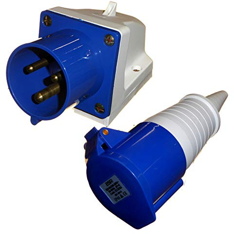 Prise et coupleur 32 A 3 broches 230 V monophasé 32 A IP44 Rainsafe intérieur/extérieur Bleu industriel IEC309-2