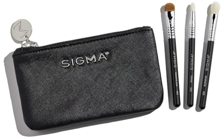 Glam and Go Mini Eye Brush Set by SIGMA for Women - 4 Pc Blending Mini Brush - E25, Eye Shading - E55, Pencil - E30, Beauty Bag