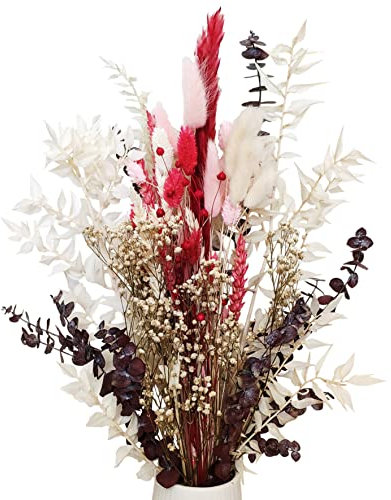 FLOVE Premium Trockenblumenstrauß 60cm – Pampasgras Eukalyptus und echt getrocknete Blumen in Altrosa Bordeaux beige Creme weiß – Natur Trockenblumen Strauß Boho Deko
