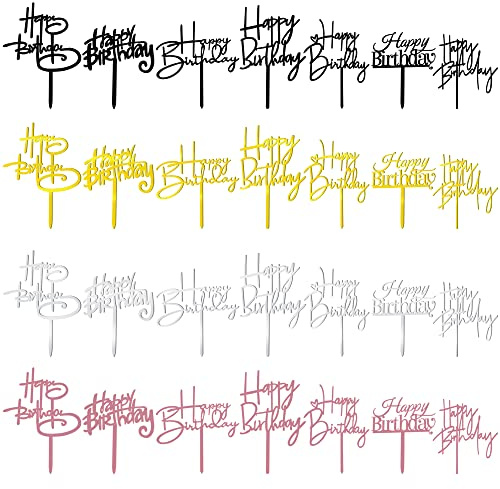 28PCS Acrylic Happy Birthday Cake Topper Birthday Cupcake Topper Cake Pick Decorations for Birthday Party Cake Desserts Pastries 4 Colors 7 Styles