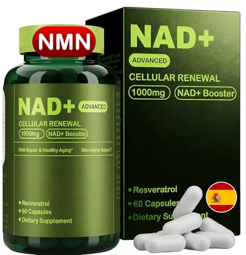 NAD+ con Trans-Resveratrol 1000mg – Nad Plus Advanced Cellular Renewal, Complemento Alimenticio para Vitalidad Celular, Energía Diaria y Envejecimiento Saludable – 60 Cápsulas, 30 Días