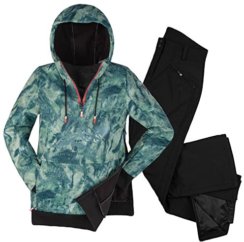 Killtec leichter Damen Skianzug - mit 10.000 mm Wassersäule - Windbreaker Hoodie Grün schattiert - Funktionshose Schwarz - Größe 46