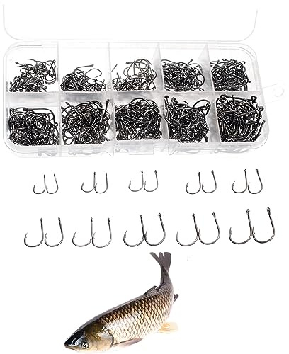 KOMUNJ 500pcs Carbon Steel Barbed Sea Fish Hooks - Eyed Carp Fishing Tackle Set for Saltwater or Freshwater